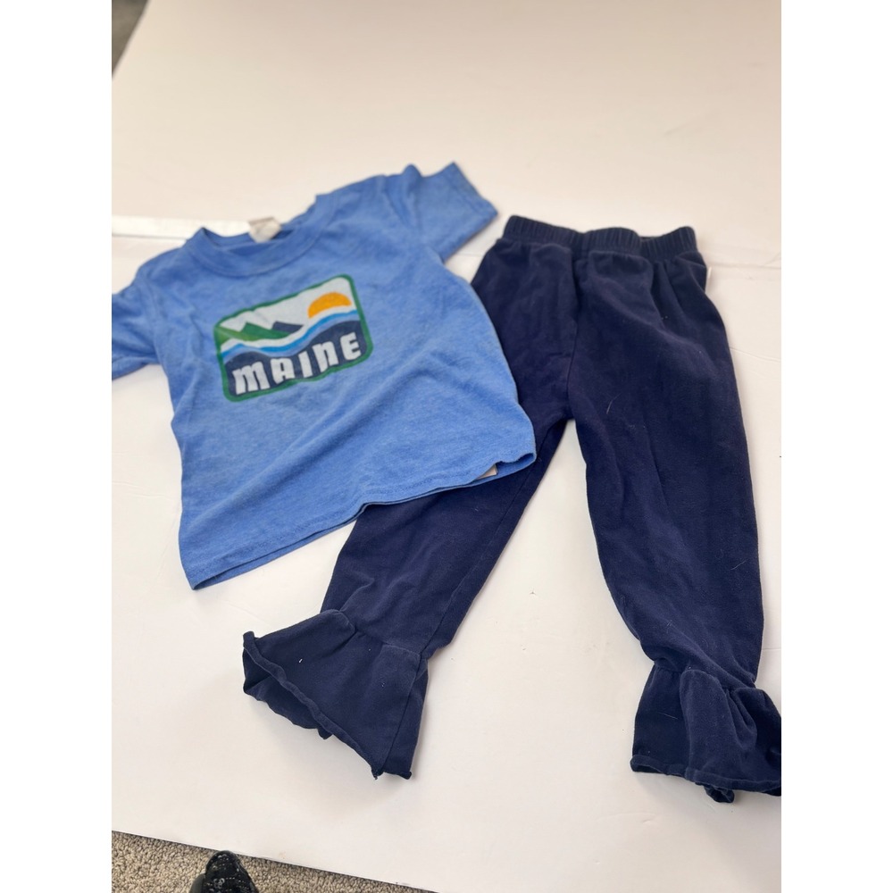 Maine T-Shirt and Navy Ruffle Leggings Set Kids Size 3T Blue State‎ shirt Vacay